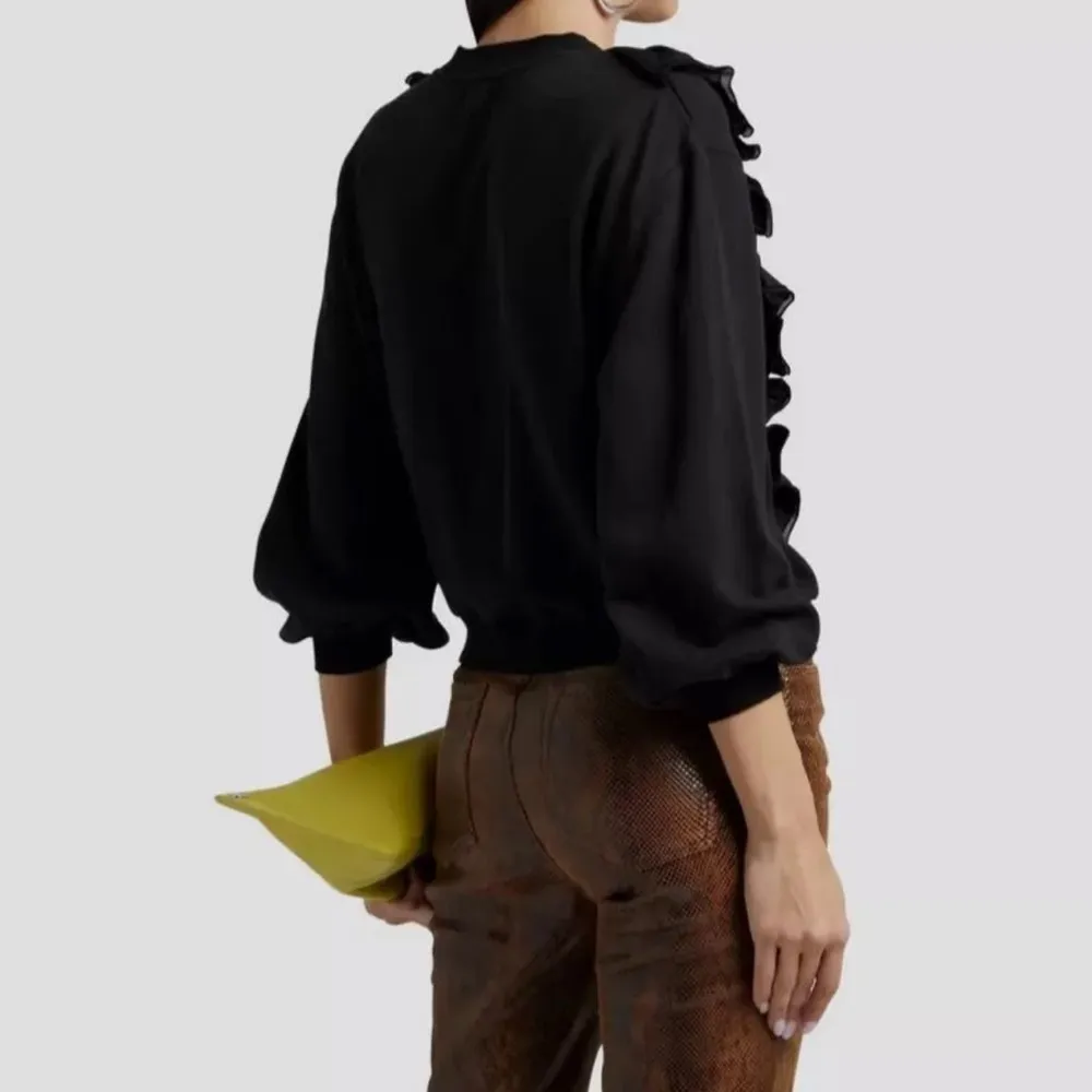 Alice + Olivia Black Carrie Ruffle Crewneck Sweatshirt Balloon Sleeve Size XS​ - Image 12