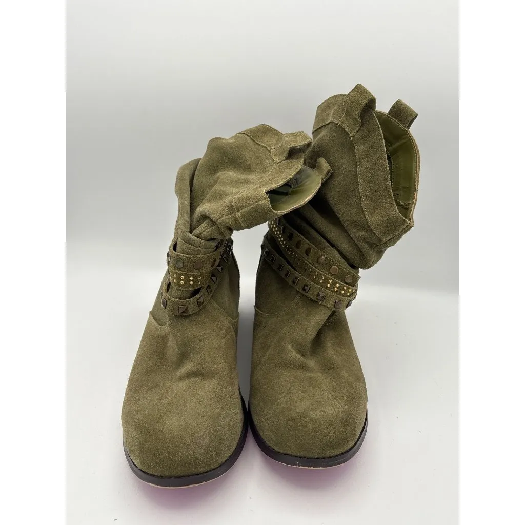 Twiggy London Womens Suede Leather Upper Studded Boots Size 7 Olive Green - Image 2