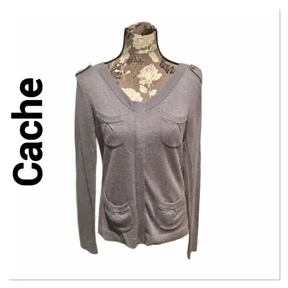CACHE Gray Cashmere Zip Up Sweater size Medium Grandpacore - Image 2