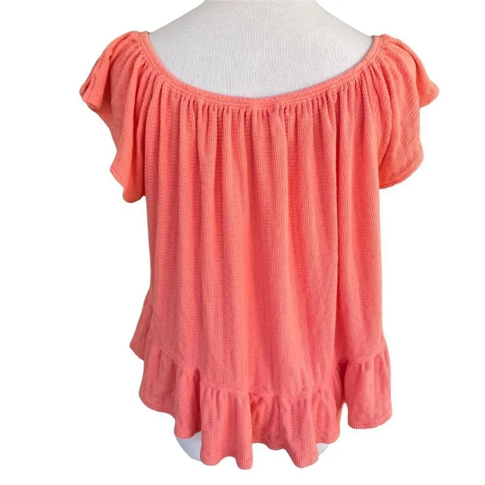 Free People Coral Mint Julep Off Shoulder Ruffle Top M - Image 3