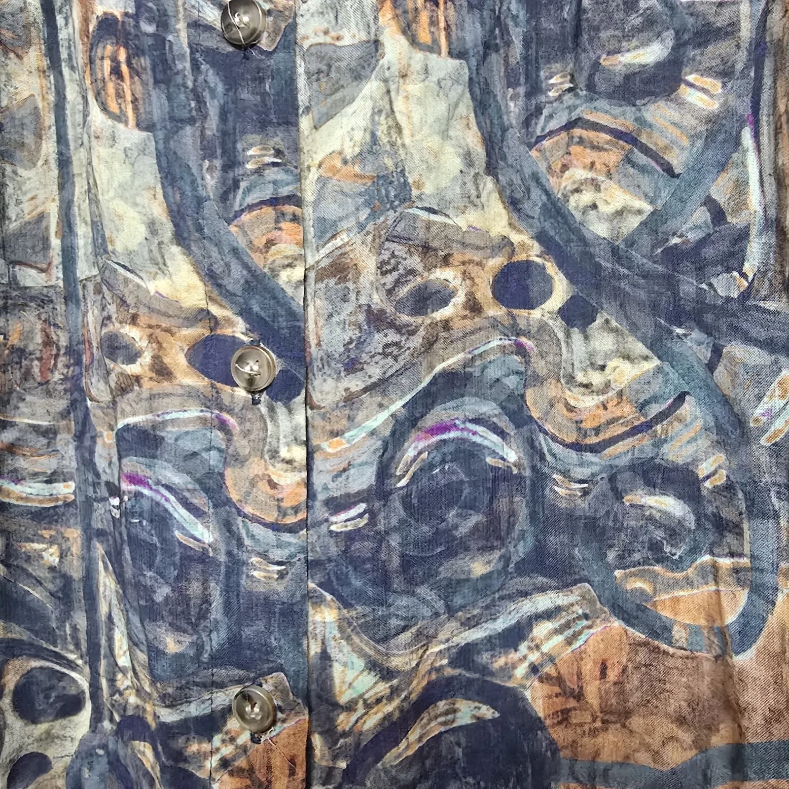 Peruvian Connection XL Abstract Print Button Front Blouse Modal Rayon Long Sleev - Image 3