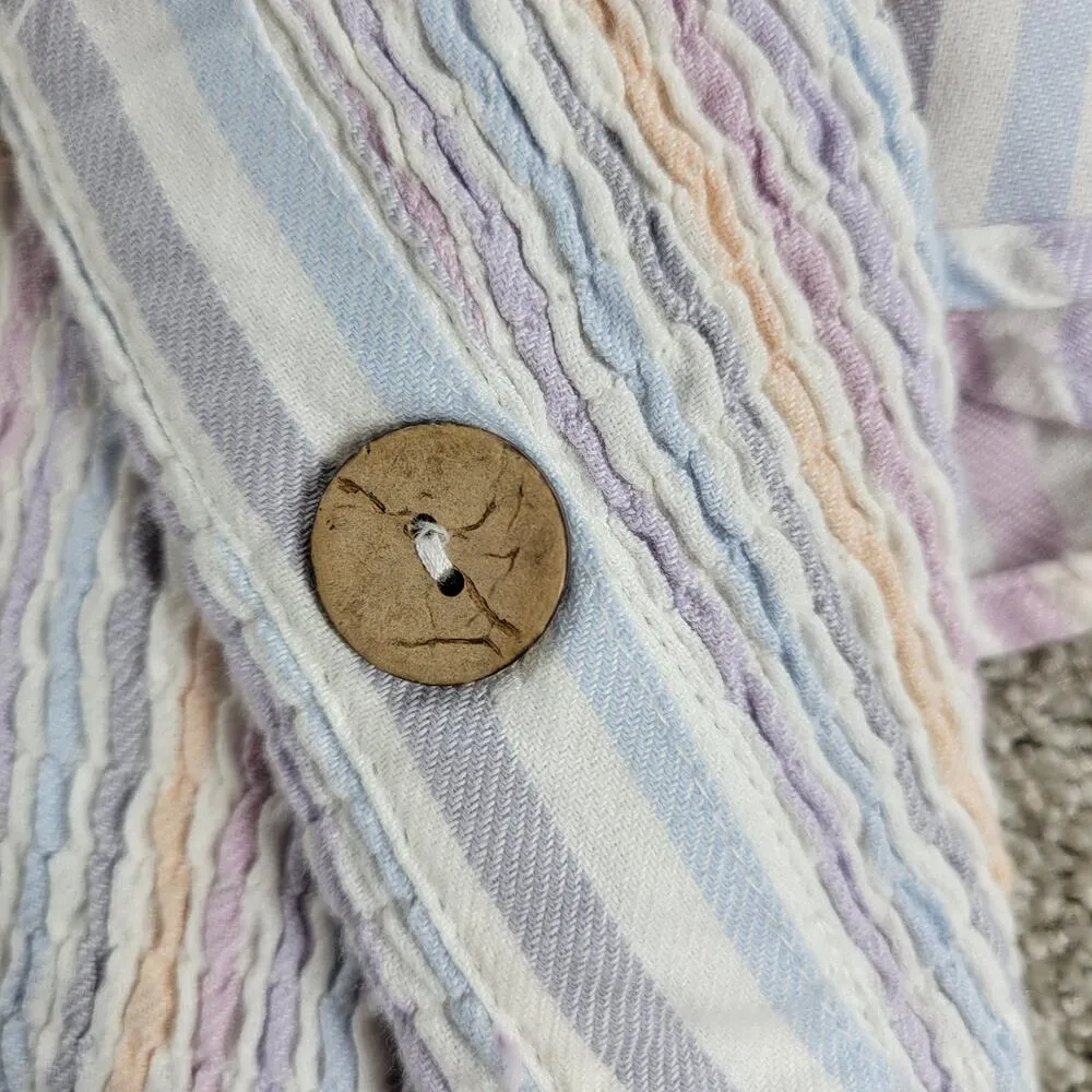 Vintage Havana Crop Top Womens Large Multicolor Stripe Smocked V Neck Button NWT - Image 6