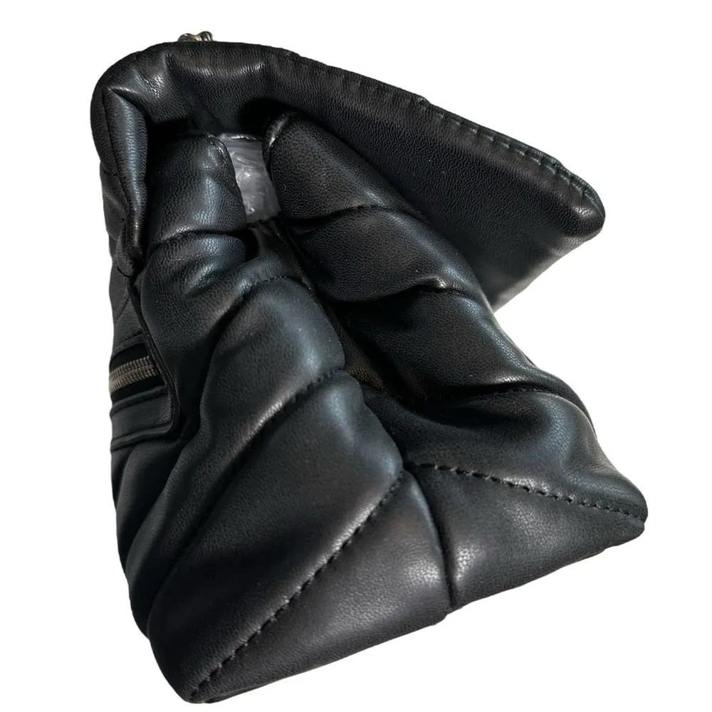 Badgley Mischka Chevron Quilted Flap Chain Vegan Leather Handbag Purse Black - Image 6