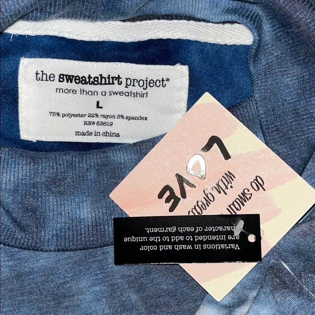 Sweatshirt Project NWT L Blue Tie Dye Zipper Detail Turtleneck Sweatshirt Top Size L - Image 4