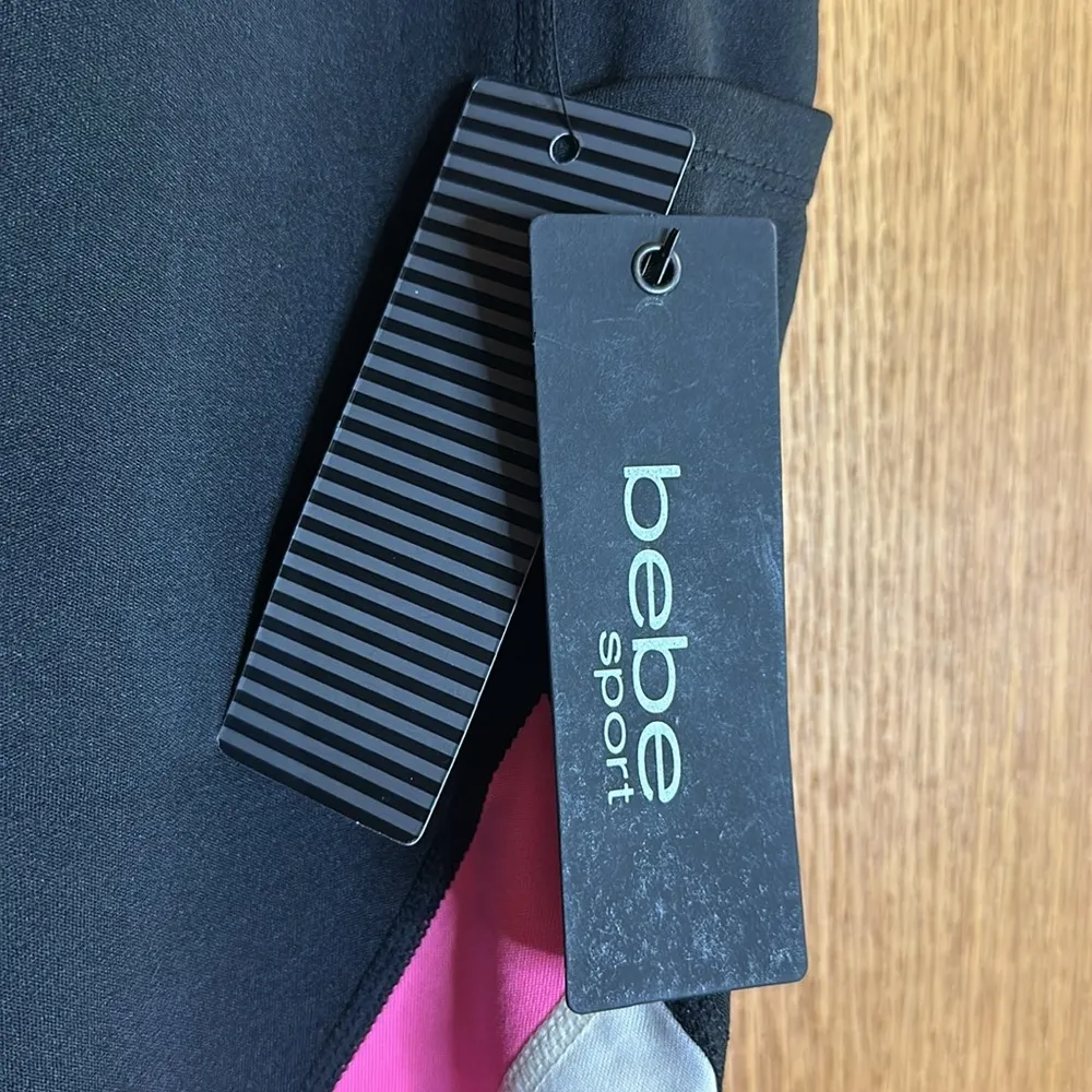 Bebe Sport Black Colorblock Stripes (Pink, White and Coral) Shorts NWT - Image 3