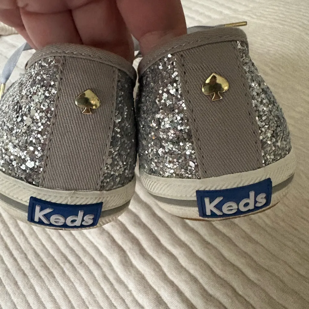 Keds Kate Spade New York Silver Glitter Slip-On Sneaker Shoes‎ Women’s size 7.5 - Image 8