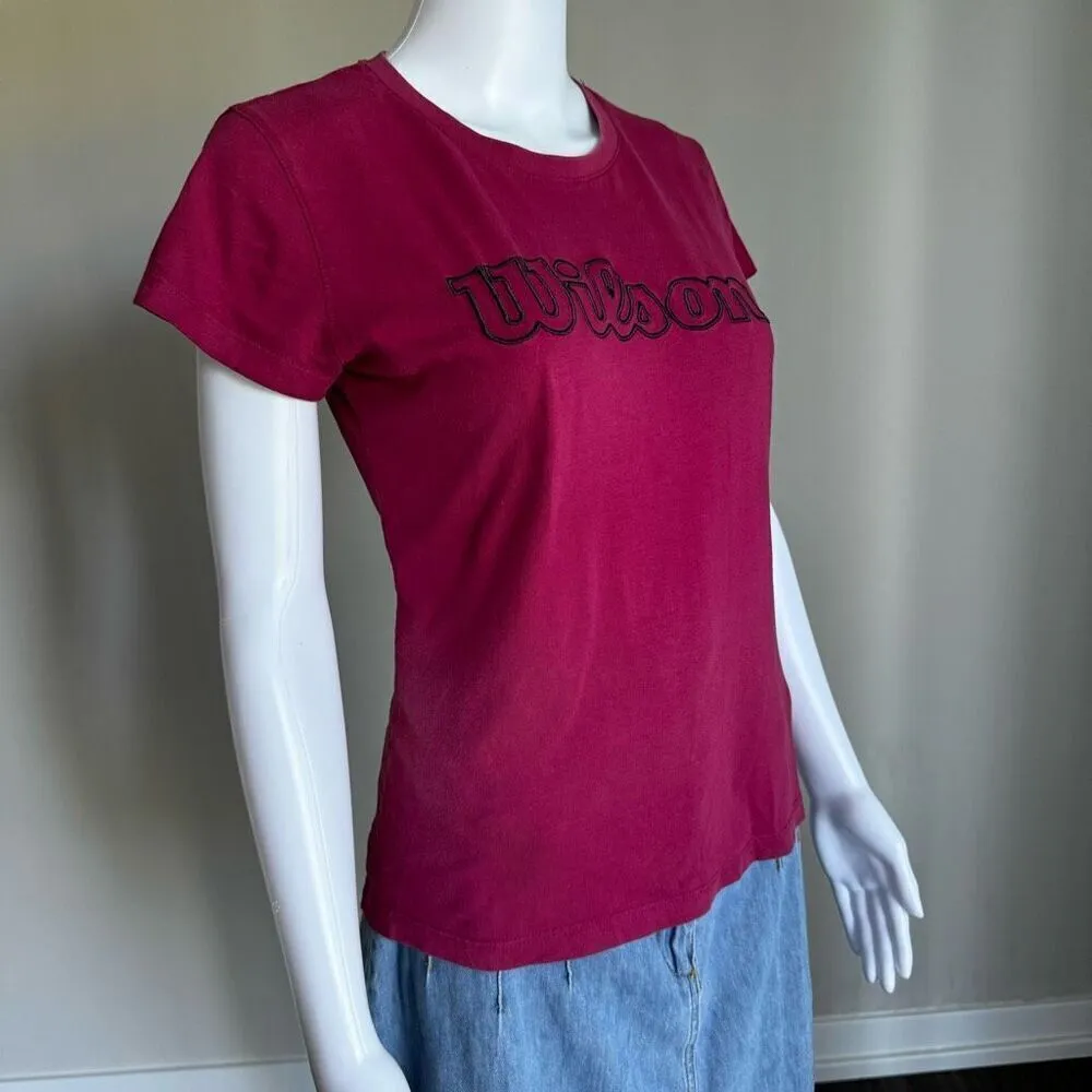 Wilson Athletic Women’s Burgundy Stitched Logo Baby Tee Size S Red - Image 3