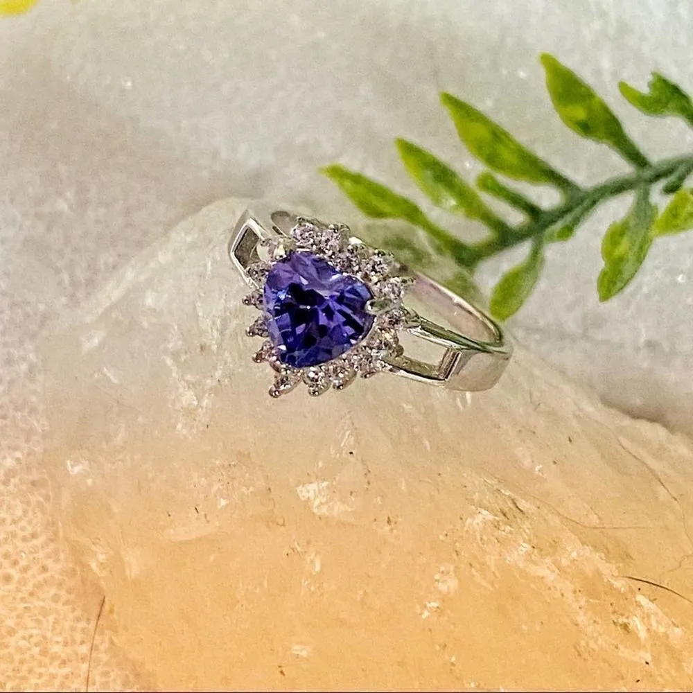 Tanzanite Heart Sterling Silver Cz Ring size 9 Purple - Image 6