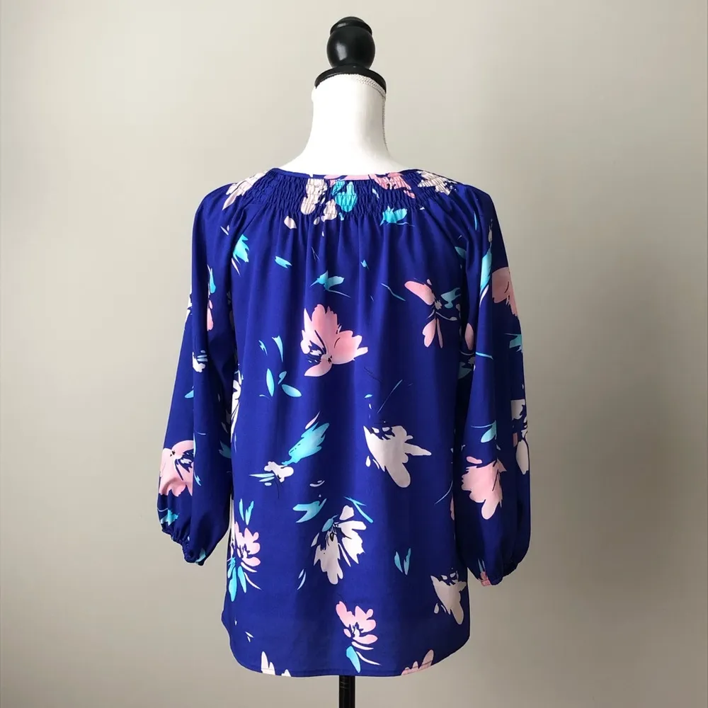 YUMI KIM | Floral Smocked Neck Button Down Blouse - Image 10