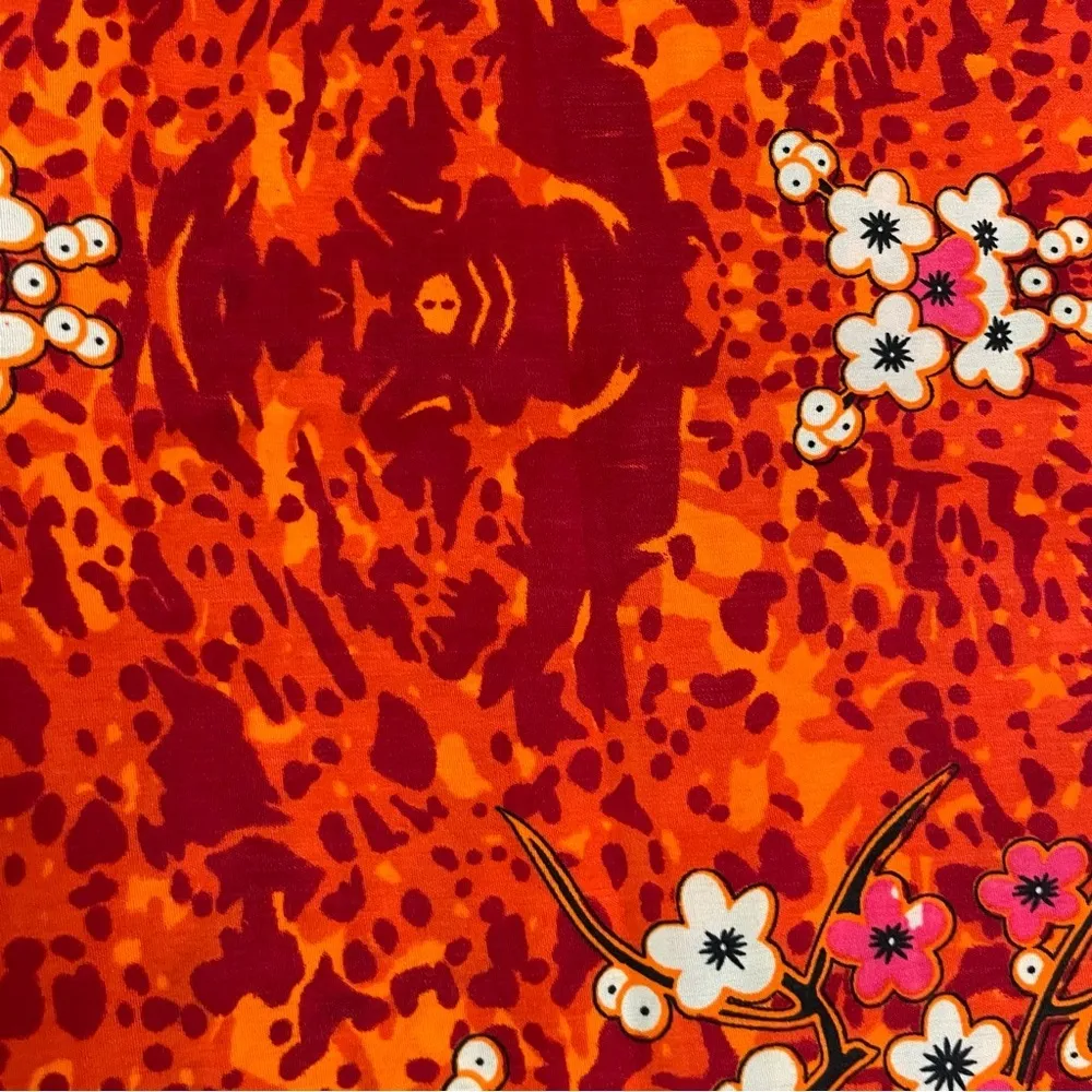 Handmade Floral and Bird Wrap Skirt. Colors orange, pink, black and cream. Orange Size undefined - Image 7