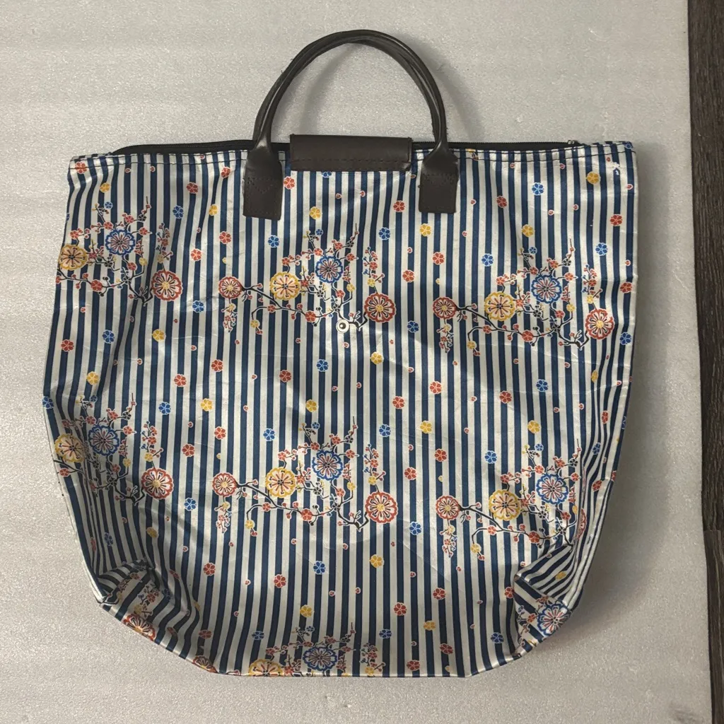 Sac GM Zip Floral Foldable Tote Bag Nautical Casual Preppy Vacation Classic Boho Blue - Image 2