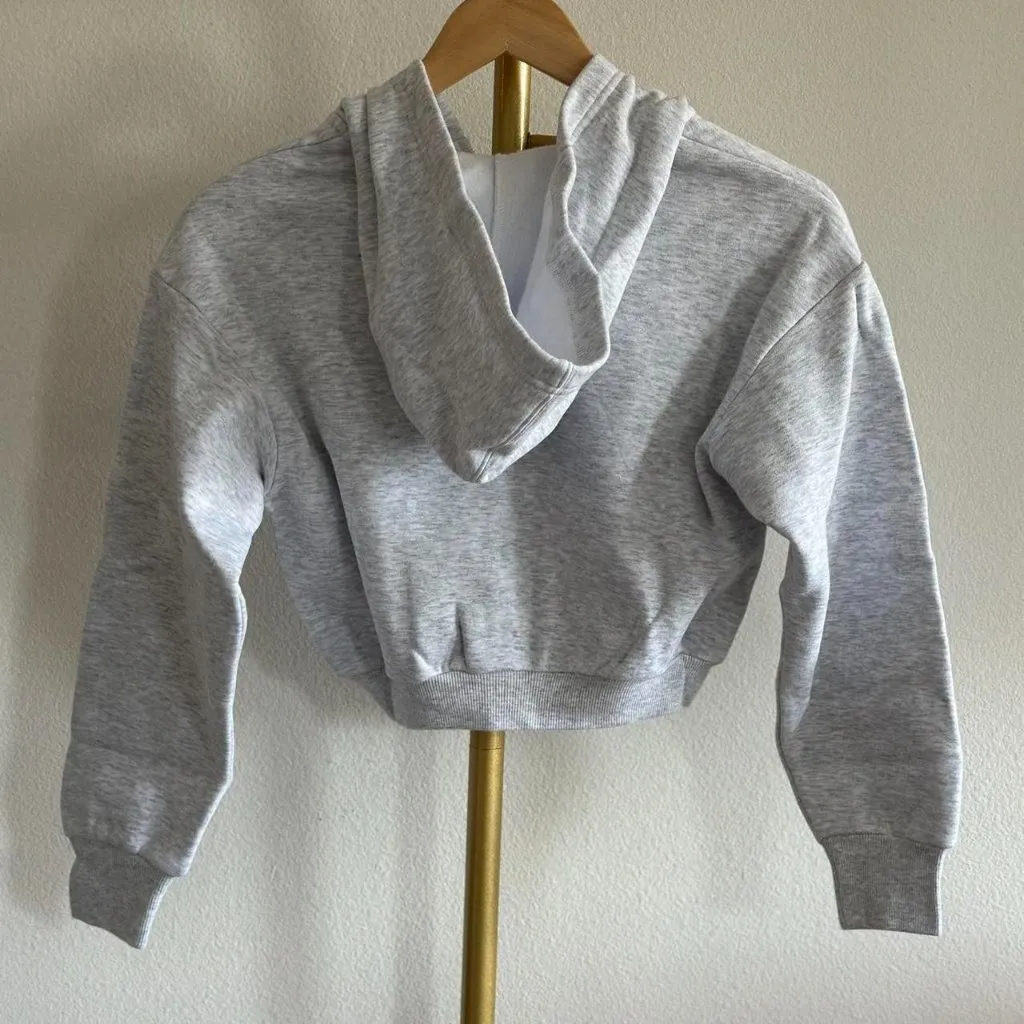 Skims Cotton Fleece Shrunken Zip Up Hoodie in Light Heather Grey, Size XXS - Image 9