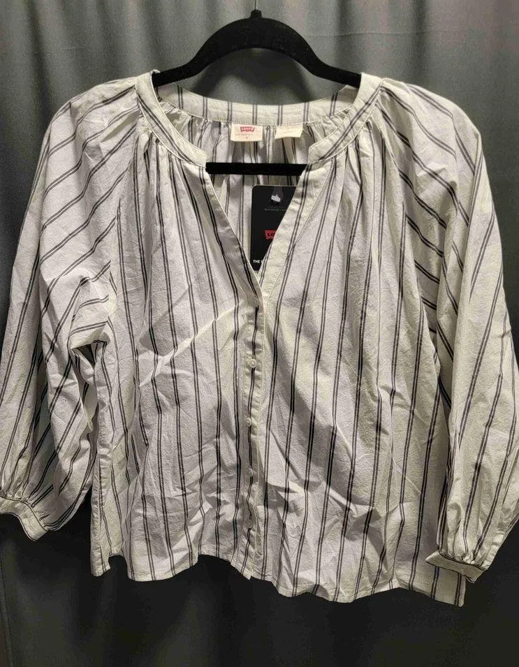 Levi's Blue Nights Stripe Long Sleeves V-Neck Button-Up Blouse Size Petite S b55 - Image 6