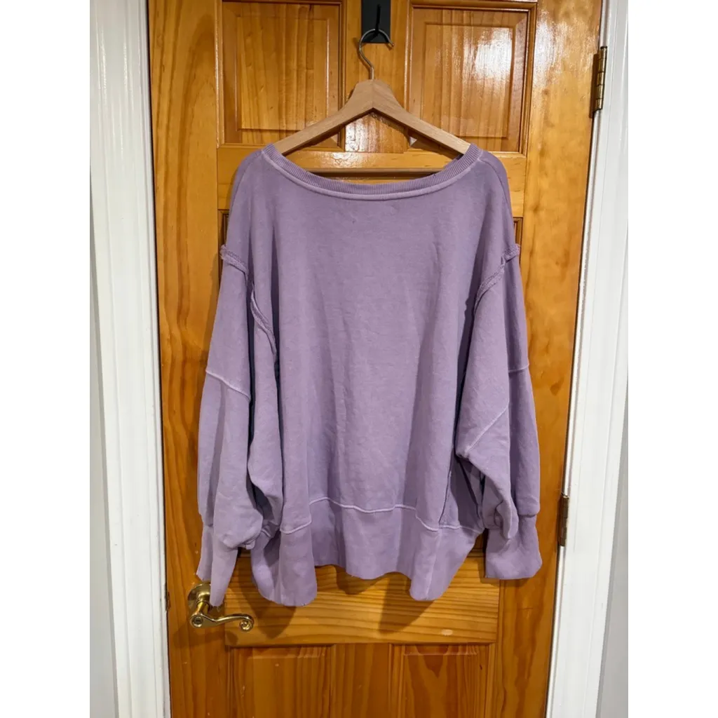 We The Free Camden Lavender Oversized Sweatshirt Raw Hem Layered Pullover M - Image 4
