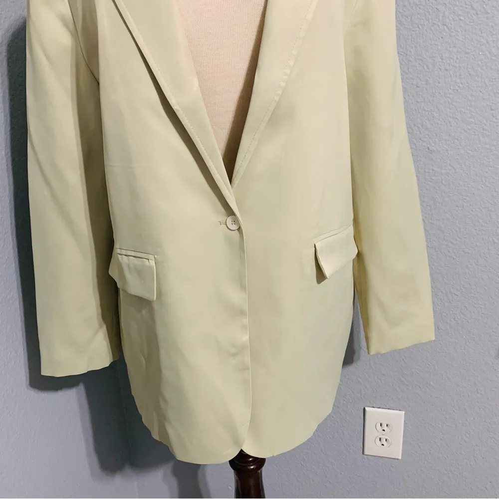 Zara New Sea Green Satin Effect Party Lapel Collar Long Sleeves Blazer Size L - Image 8