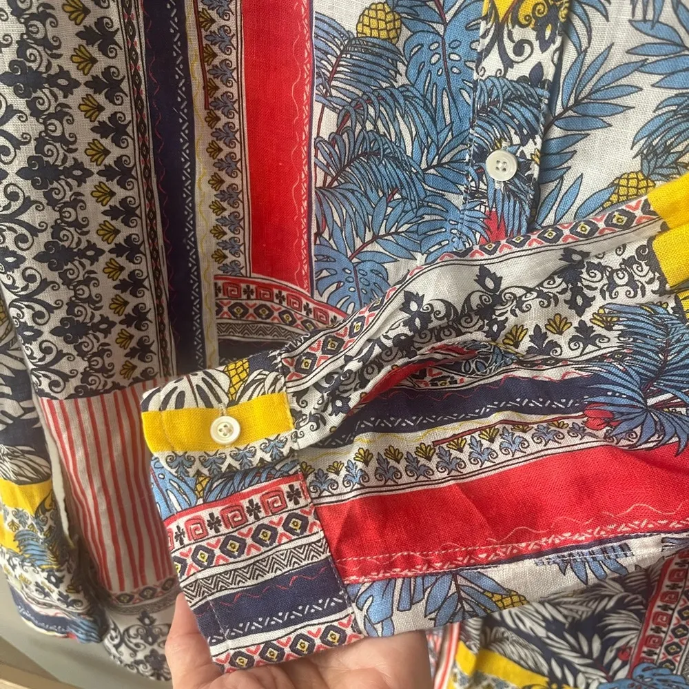 J McLAUGHLIN Linen Blouse palm trees pineapples tropical colorful size XS NWOT - Image 7