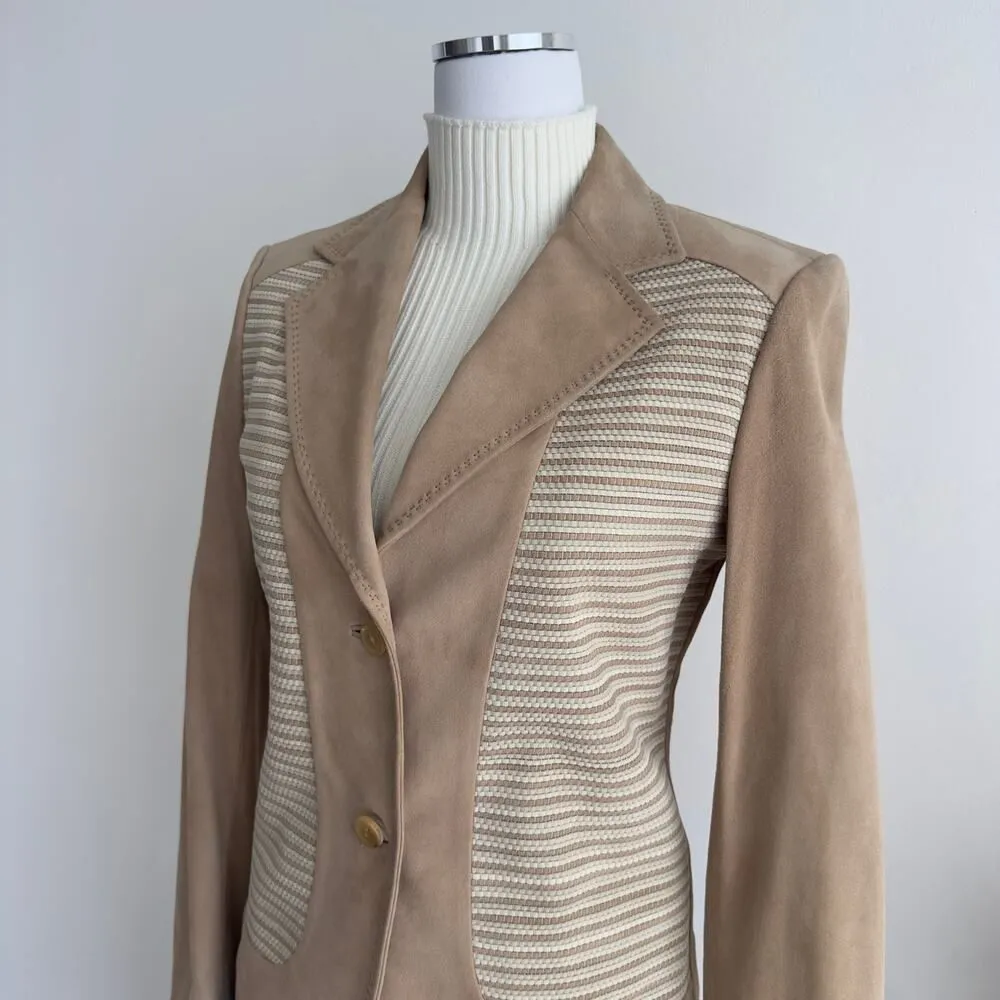Agnona Jacket Womens XS Tan Suede Leather Quiet Luxury Minimalist Made in Italy - Image 6