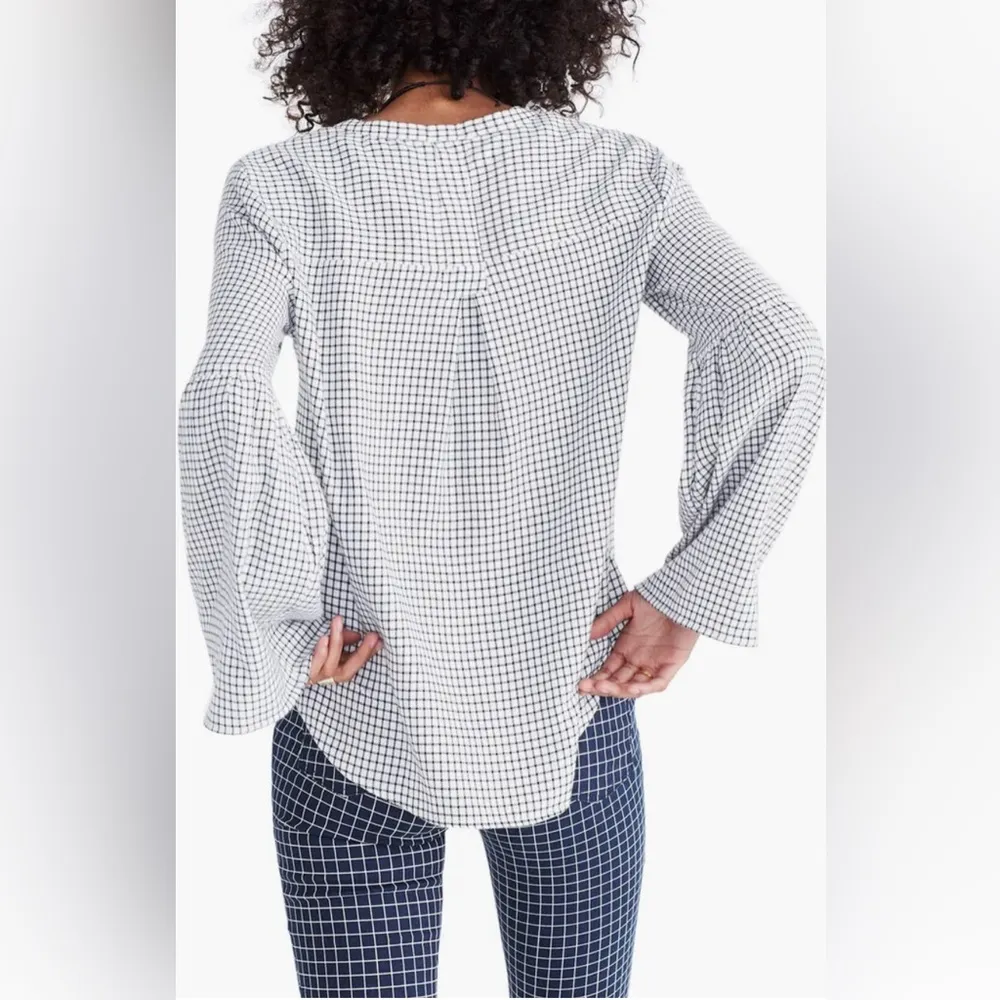 MADEWELL Bell Sleeve Button Front Windowpane Plaid Long Sleeve Shirt Size XS - Image 3