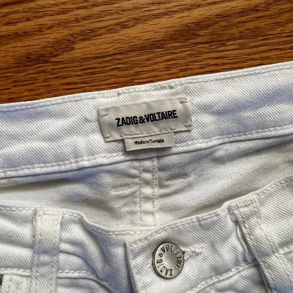 EUC Zadig & Voltaire‎ Stud Jeans Women 26 White Elios Spikes Boyfriend Crop - Image 4