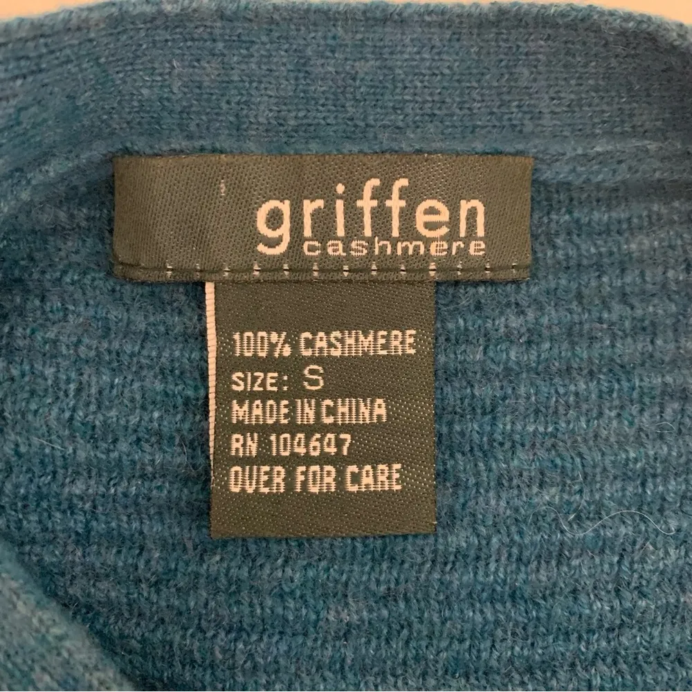 Griffen Teal Cashmere Ribbed Knit Crew Neck Sweater Size S Blue - Image 2