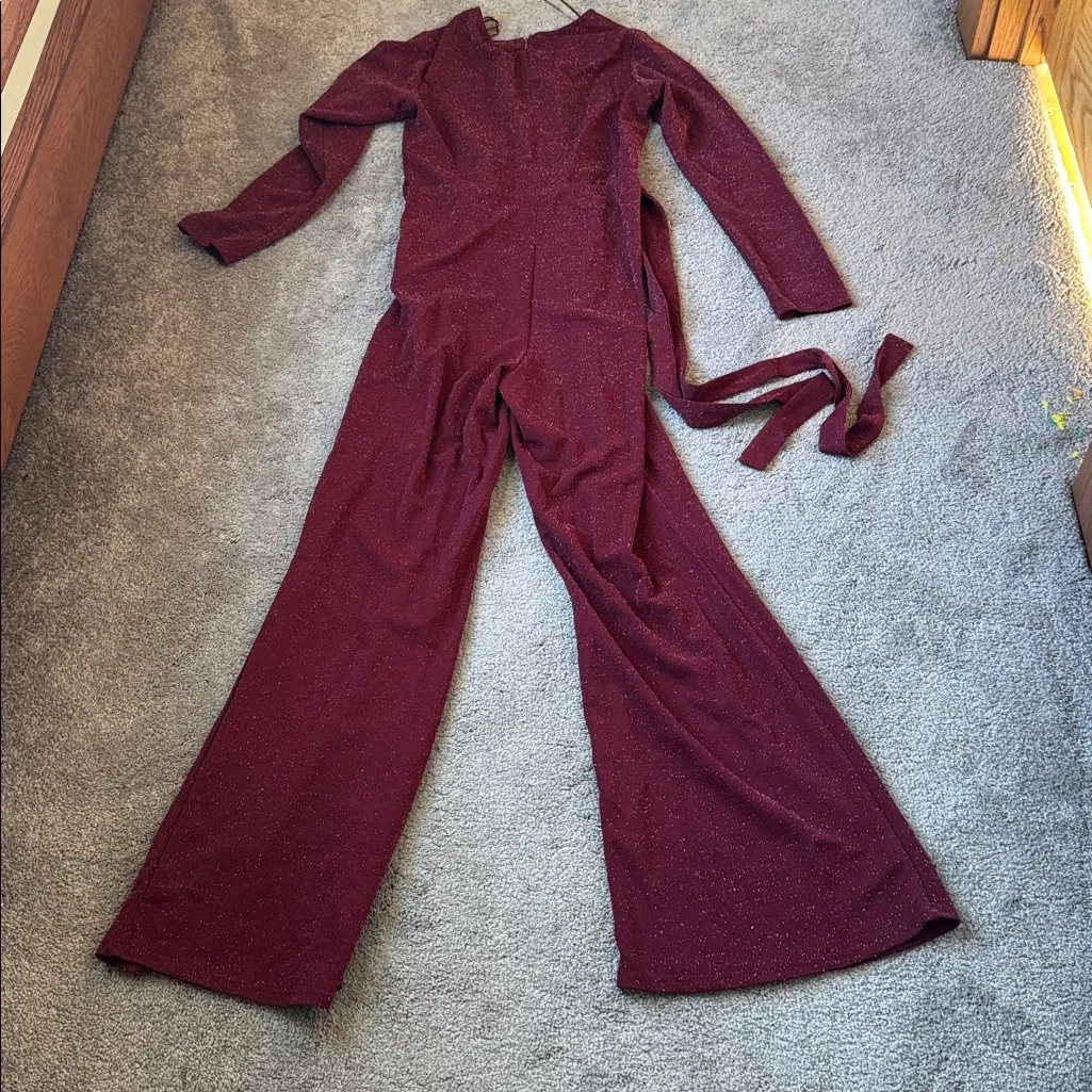 Favlux Fashion Maroon Sparkle Jumpsuit SIZE L - Image 5
