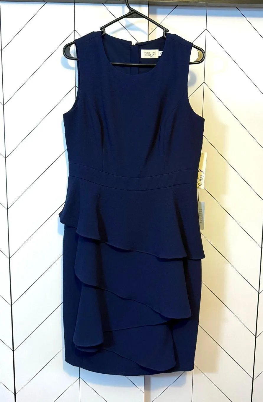 Eliza J Women’s 12 Blue Sleeveless Midi Dress Ruffle Cocktail Party Wedding New - Image 2