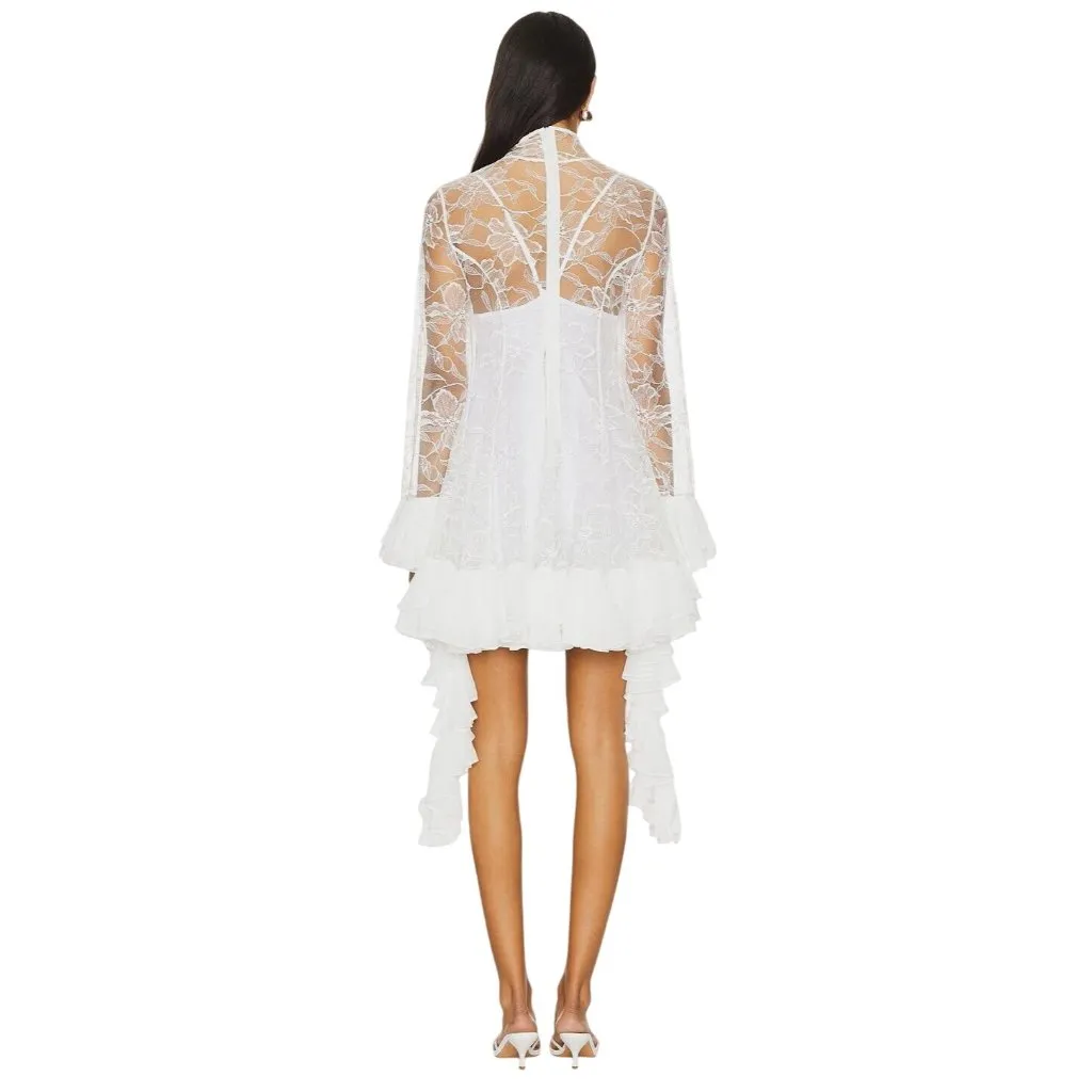Alexis Aliya Dress in White Medium New Womens Lace Tiered Long Sleeve Mini - Image 2