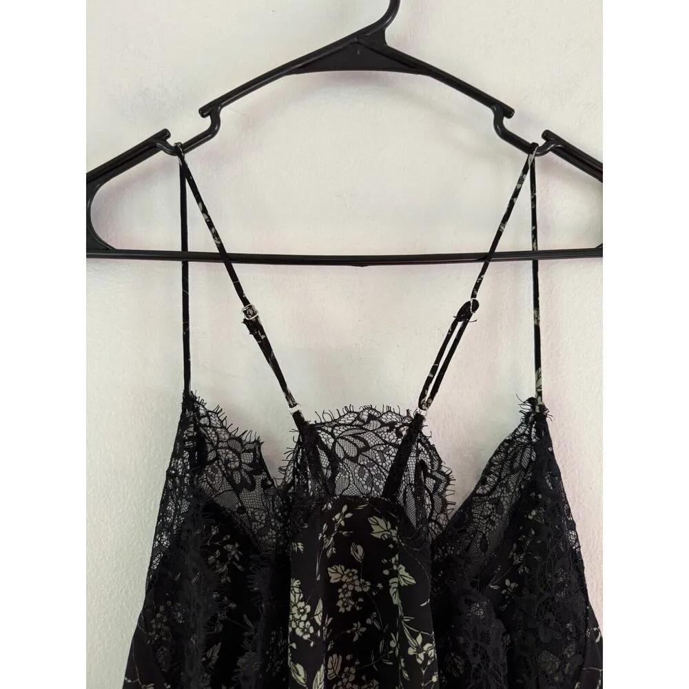 NWT Reset by Jane Satin Samantha Black Lace Floral Print Cami Tank Top Large - Image 9