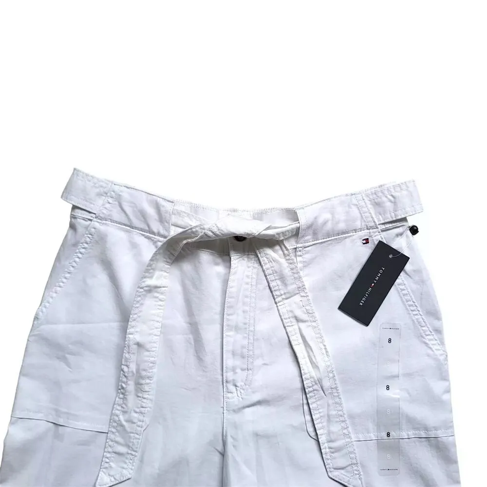 Tommy Hilfiger Wide Leg Pants Womens 8 White High Rise Belted Pockets - Image 3