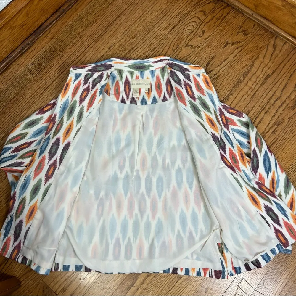 The Territory Ahead | Ikat Cream Multicolored Southwestern Sheath Blazer Size M - Image 10