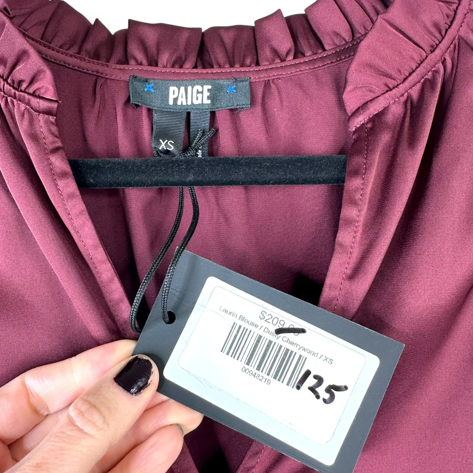 PAIGE NWT Dusty Cherrywood Laurin Satin Frilled Ruffled Long Sleeve Blouse XS - Image 6