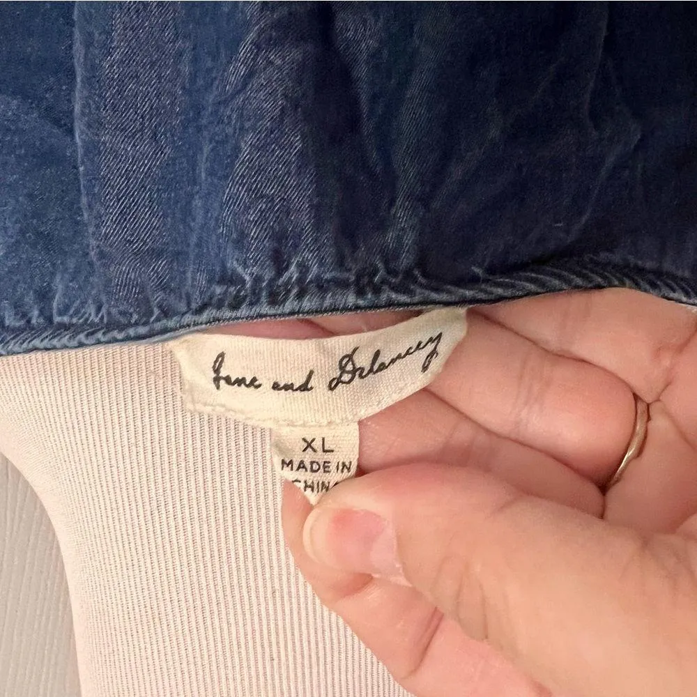 Jane and Delancey Chambray Blouse Tiered Fringe Sleeves - Image 5