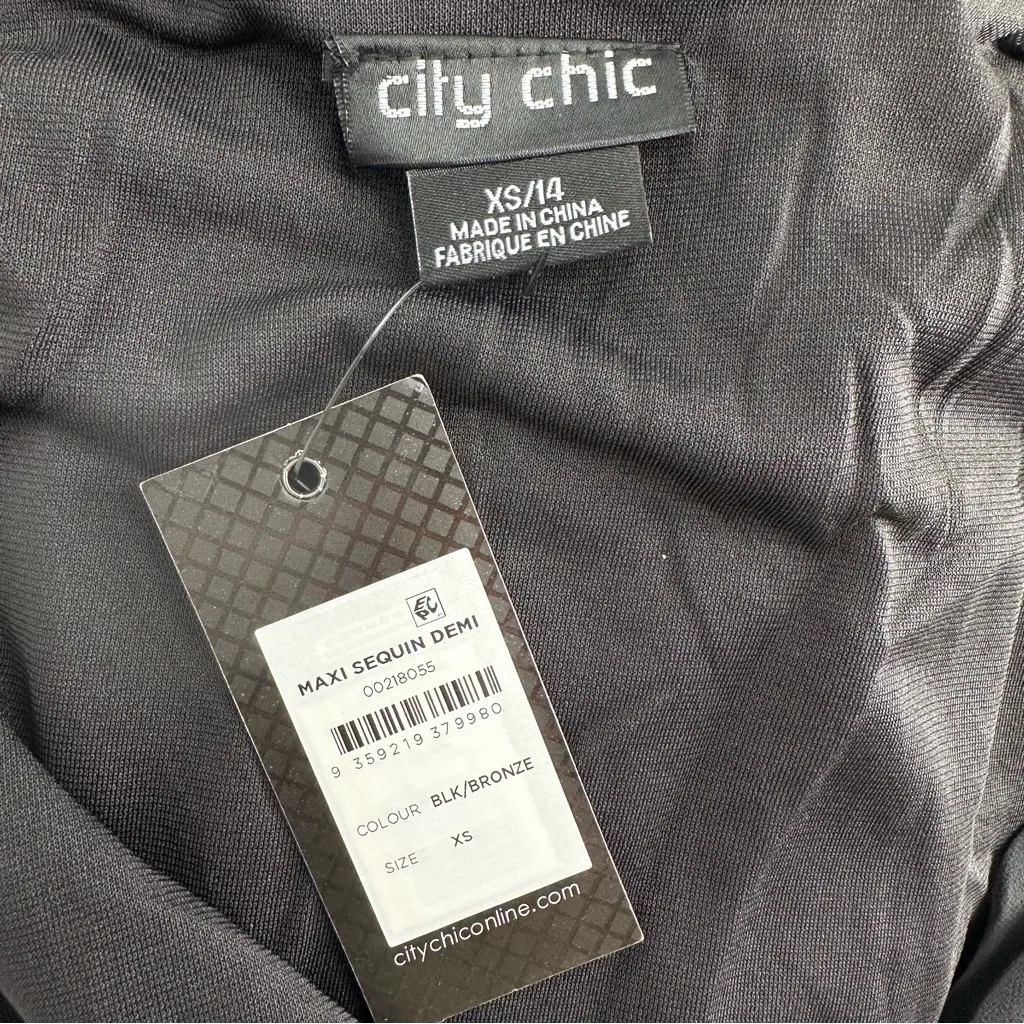 City Chic Black Bronze Sequin Demi Maxi Dress size XS/14 Elbow Flutter Sleeves - Image 12