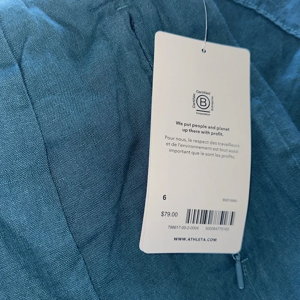 NWT Athleta Women’s  Teal 100% Linen Playa Linen Pleated Front Bermuda Shorts  6 - Image 7
