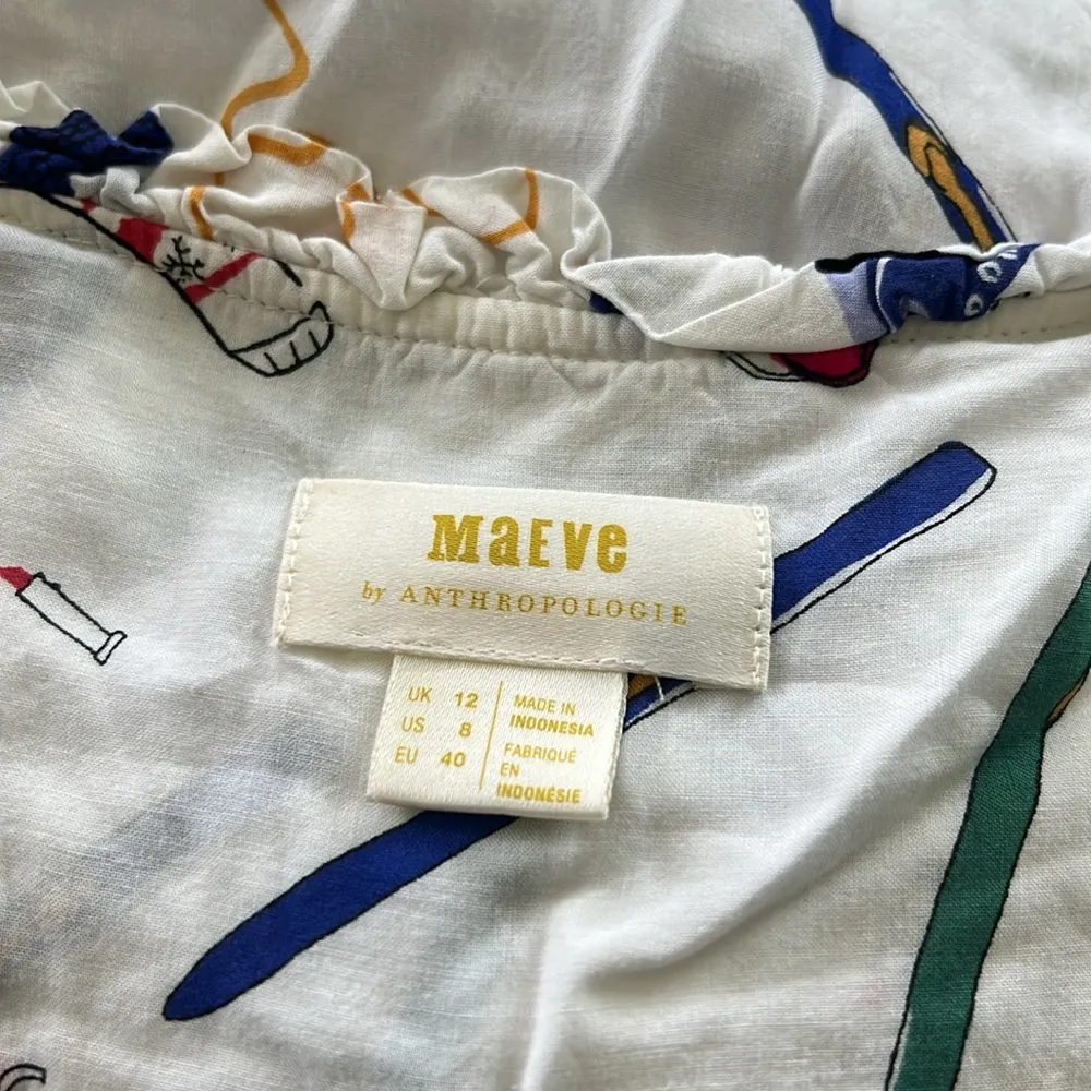 Anthropologie’s Maeve Marisol Ruffled Winter Ski Print Blouse, Size 8 - Image 11