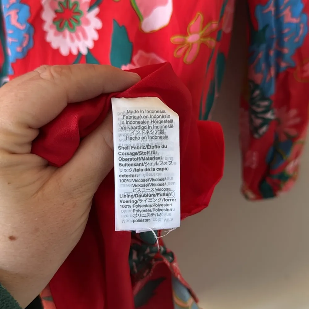 J. Crew Bright Red Floral Print Dress V Neck Bold Bright Colorful 8 Medium - Image 8