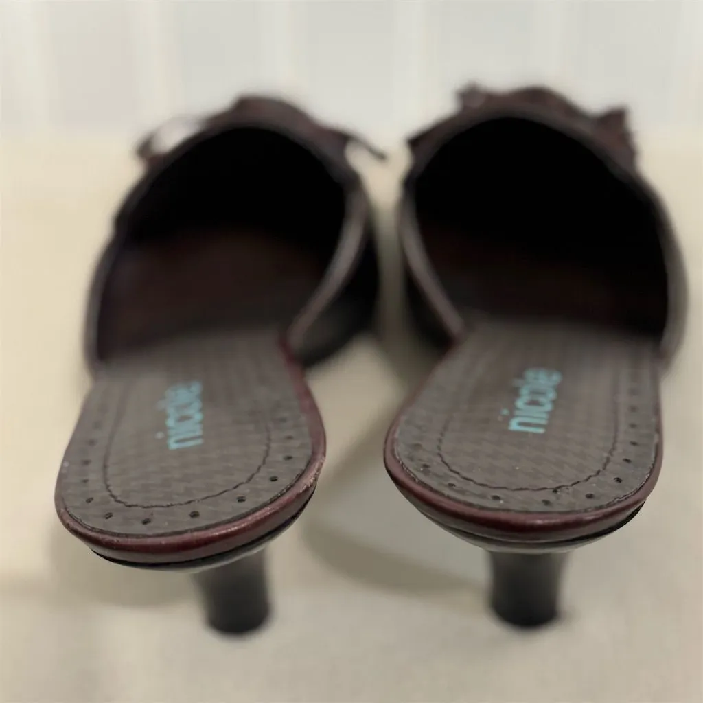 Nicole VTG 90s Brown Leather Mules 6.5 M Kitten Heel Pointed Toe Office Siren - Image 7