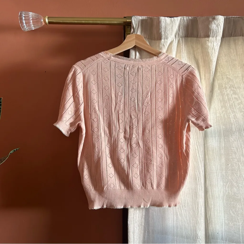 J. Crew Pointelle‎ Short-sleeve V-neck Cardigan Balletcore Ultra-fine Cotton NWT - Image 6