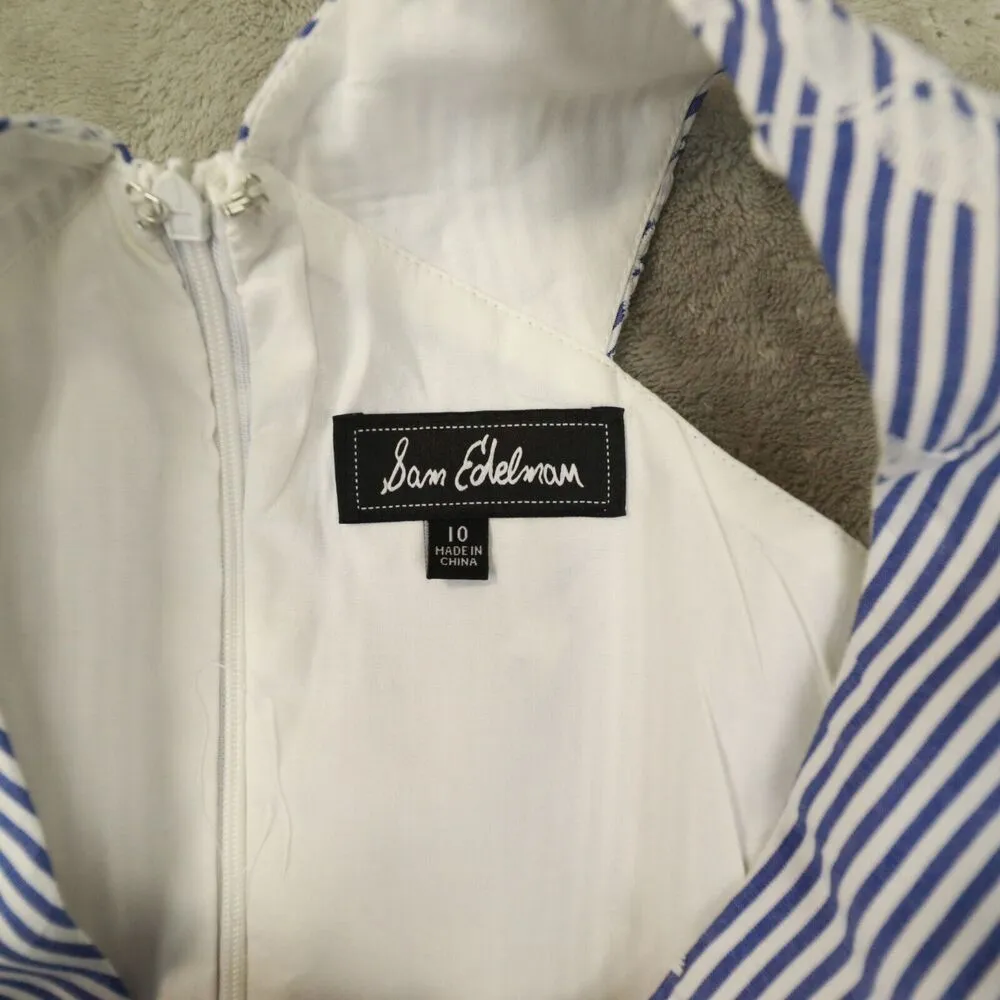 Sam Edelman Blue white Stripe Floral Embroidered Fit and‎ Flare Dress Size 10 - Image 3