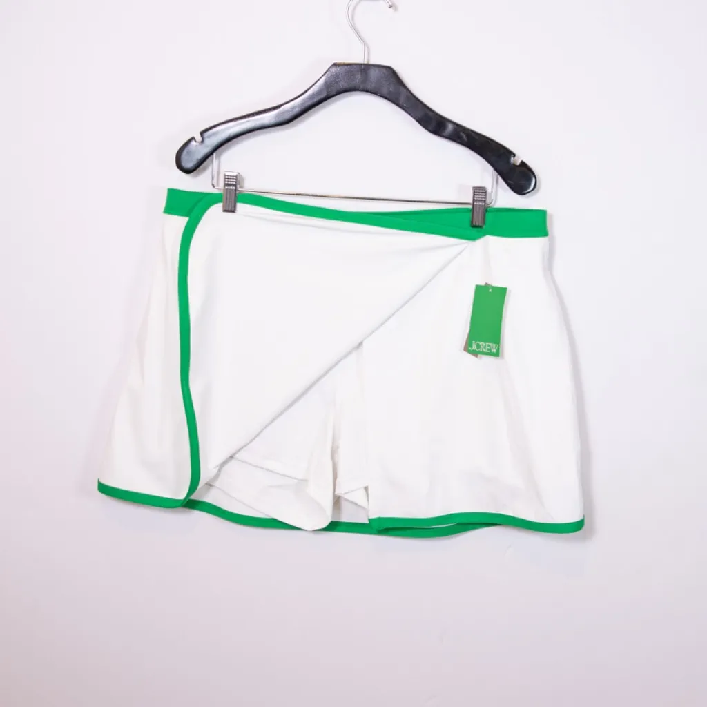 NEW J. Crew Cloudstretch Wrap Mini Built In Shorts Tennis Skirt White Green XL - Image 2