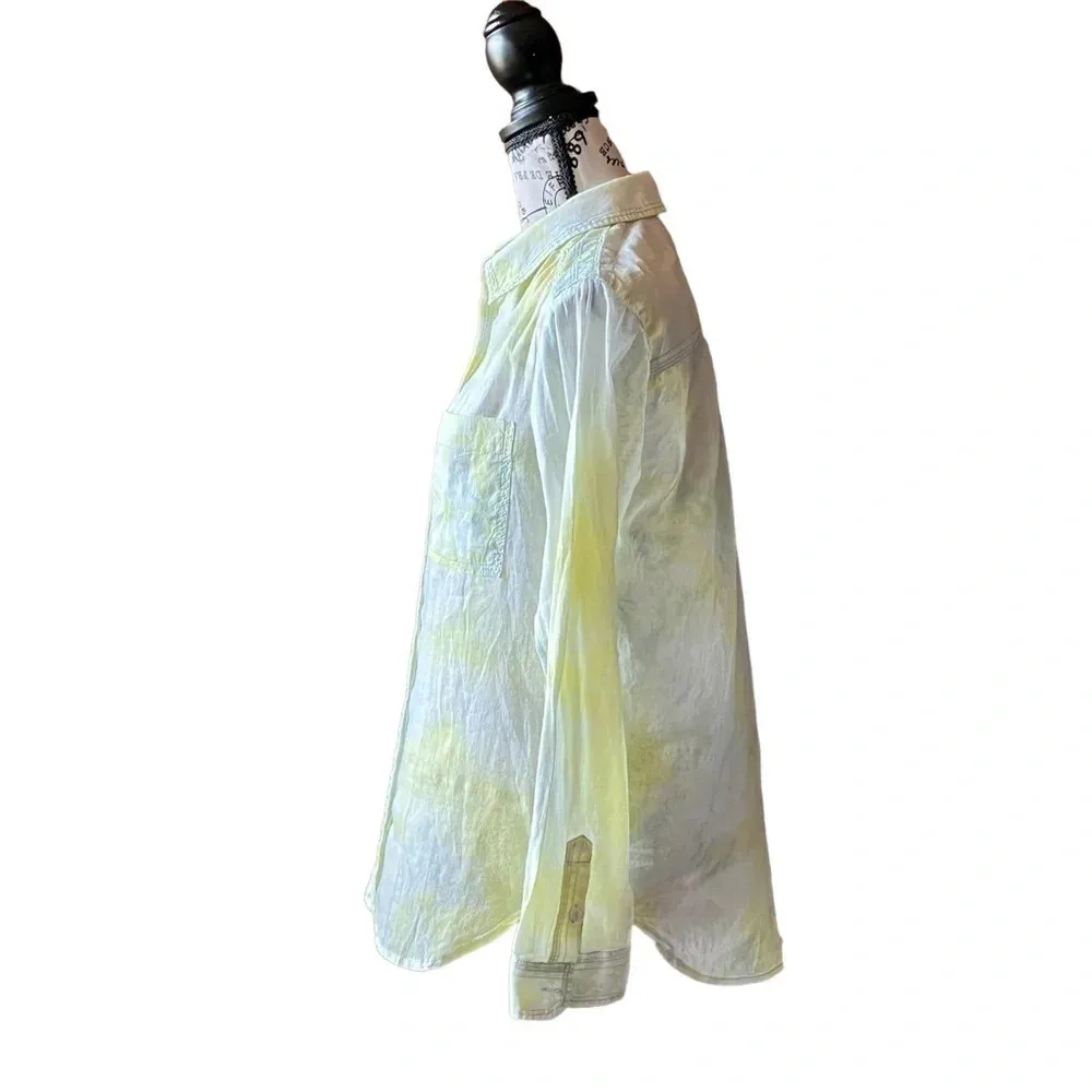 Pilcro Women’s Butter Yellow Button Down Blouse Size S Lightweight Crinkle Shirt - Image 4