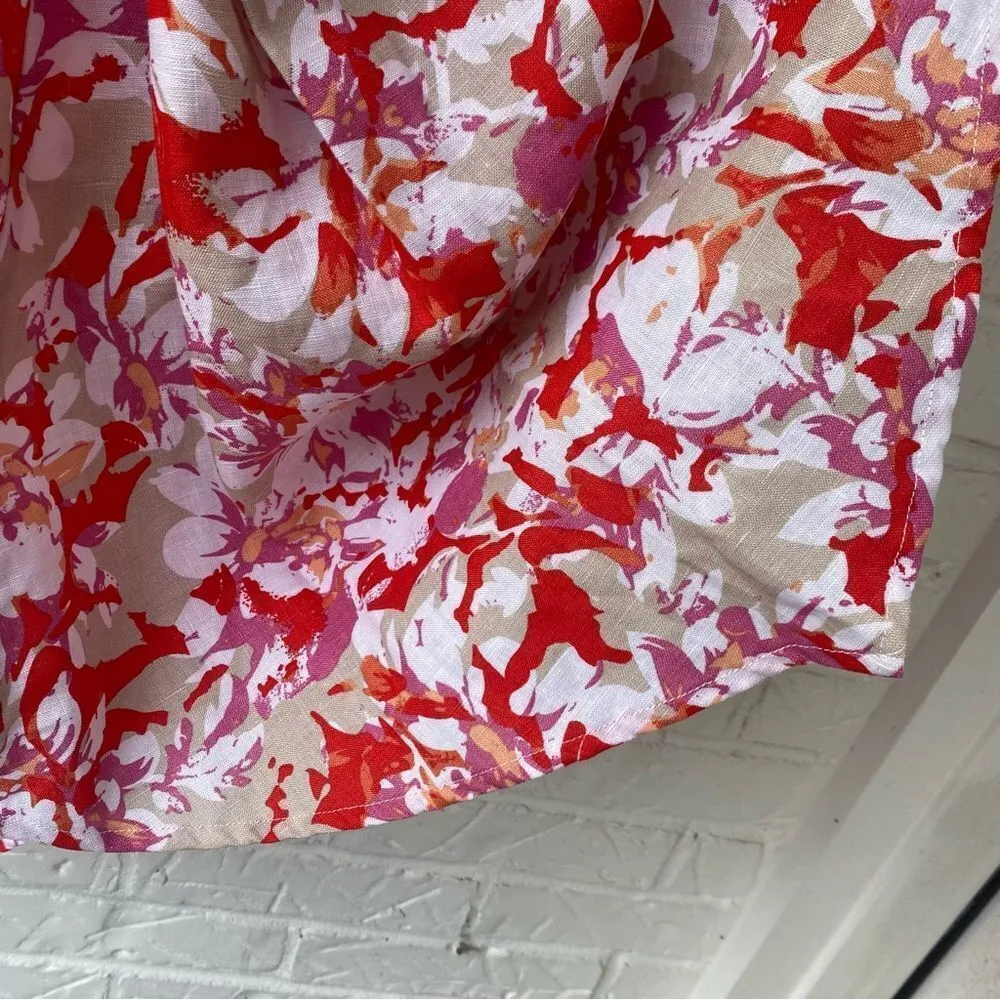 Peck & Peck Women's Floral Red/Cream/White 100% Linen Tank Top Size Small - Image 7