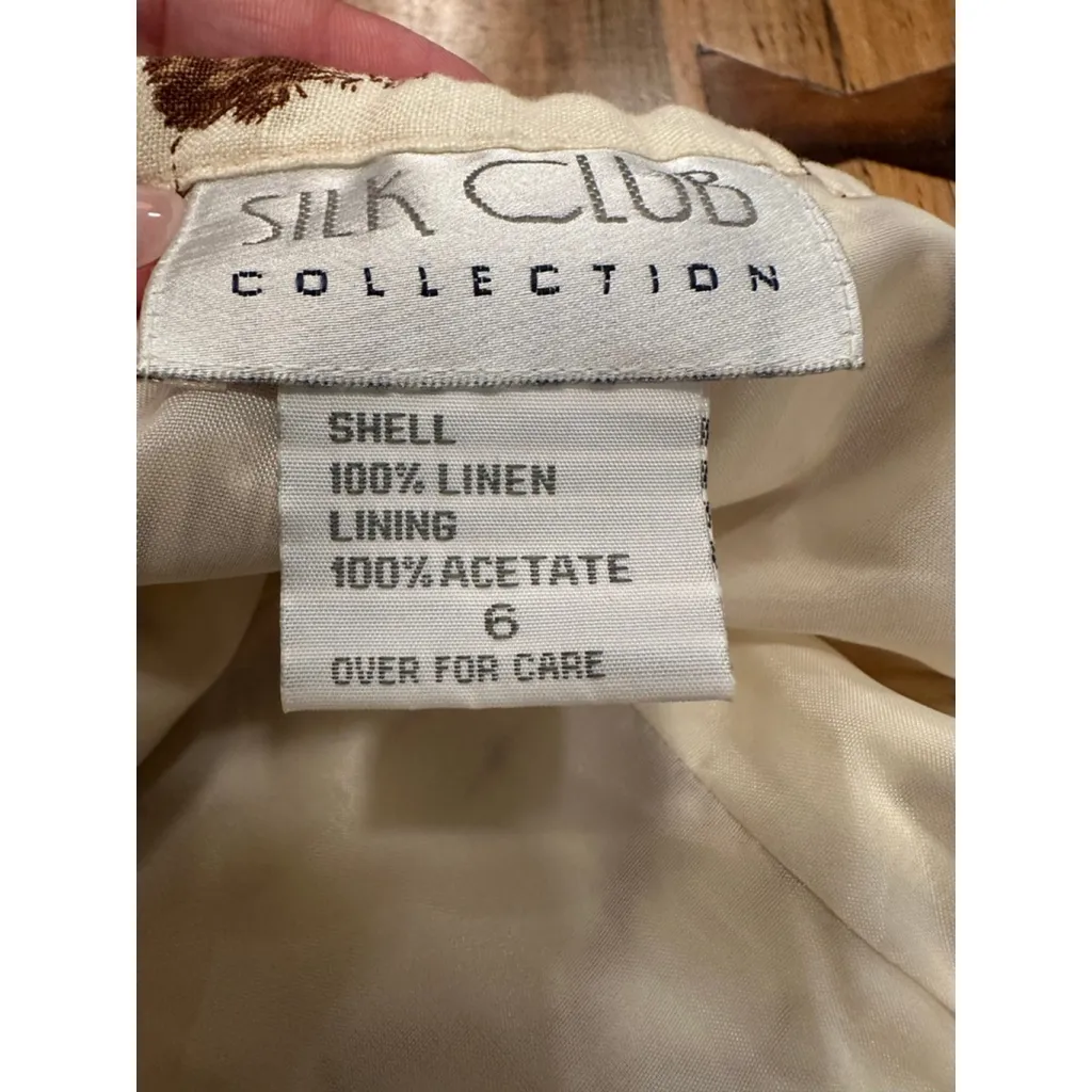Women's Silk Club Collection Pants Size 6 Beige Brown Print Linen - Image 8
