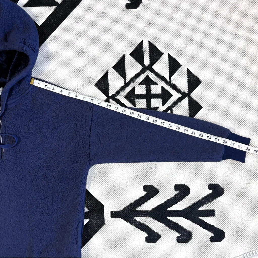 Aerie Cozy Quarter Zip Teddy Sherpa Fleece Pullover Hoodie Navy Blue Medium - Image 5