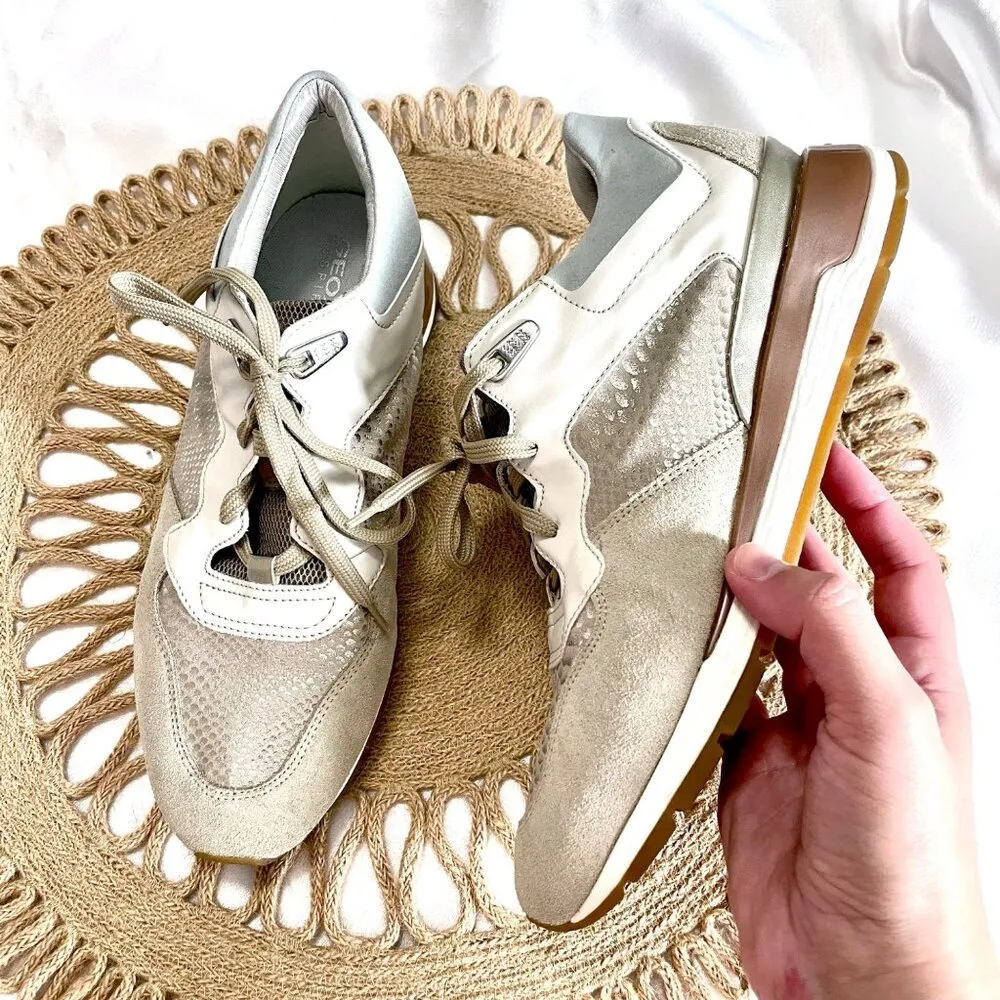 Geox Grey Snakeskin Silver Metallic Low-Top Sneakers Size US 9 EU 39 - Image 1