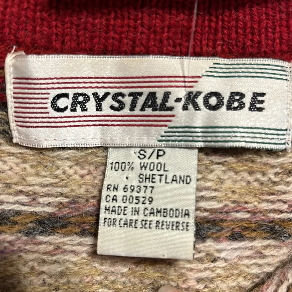 Vintage Crystal Kobe Shetland Wool Sweater Nordic Red Fair Isle Womens Small - Image 10