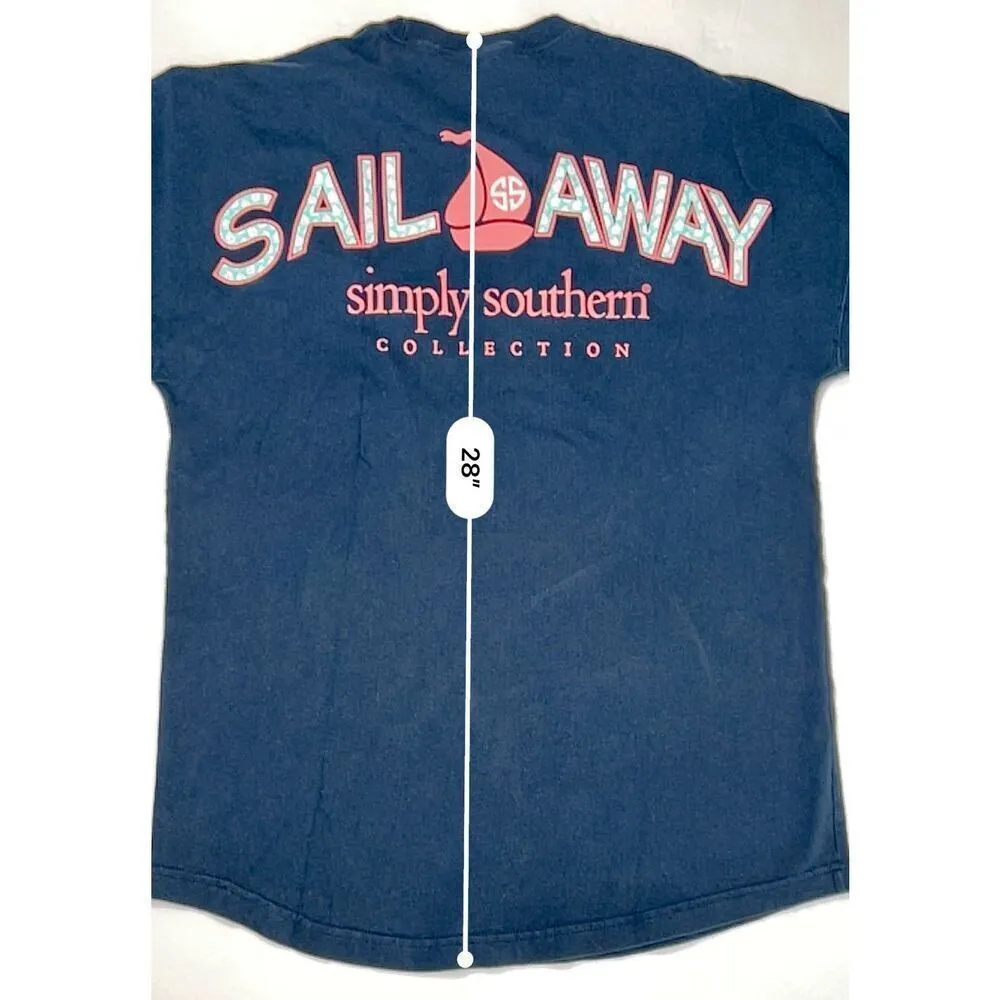 Simply Southern AX9 E608 Graphic T-shirt‎ "Sail Away" Navy Blue LS Shirt Small - Image 6