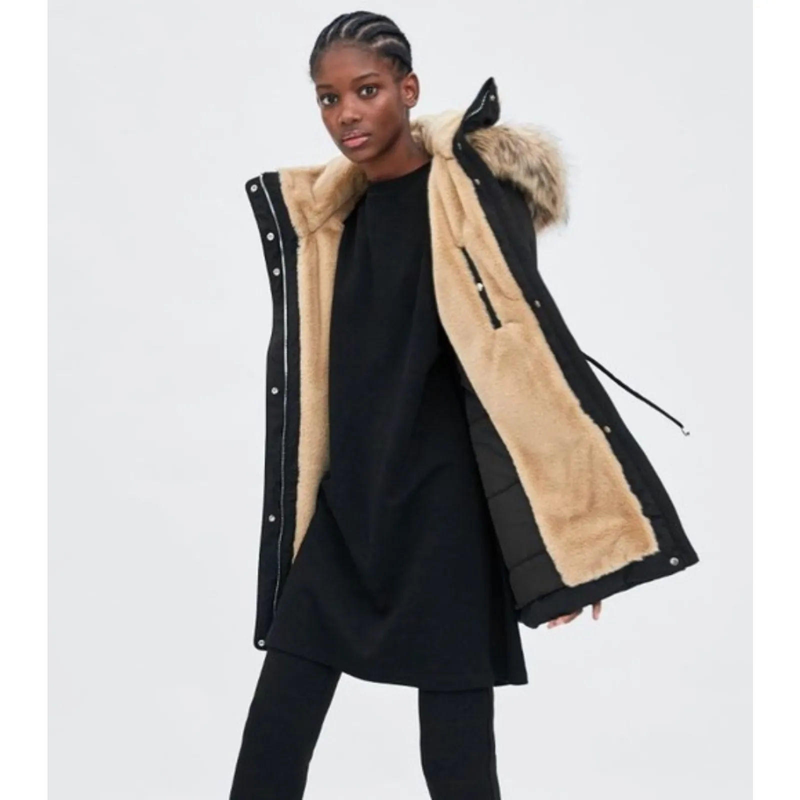 Women's Zara Sorona DuPont Fur Lined Puffer Parka Jacket size L Scandinavian - Image 2