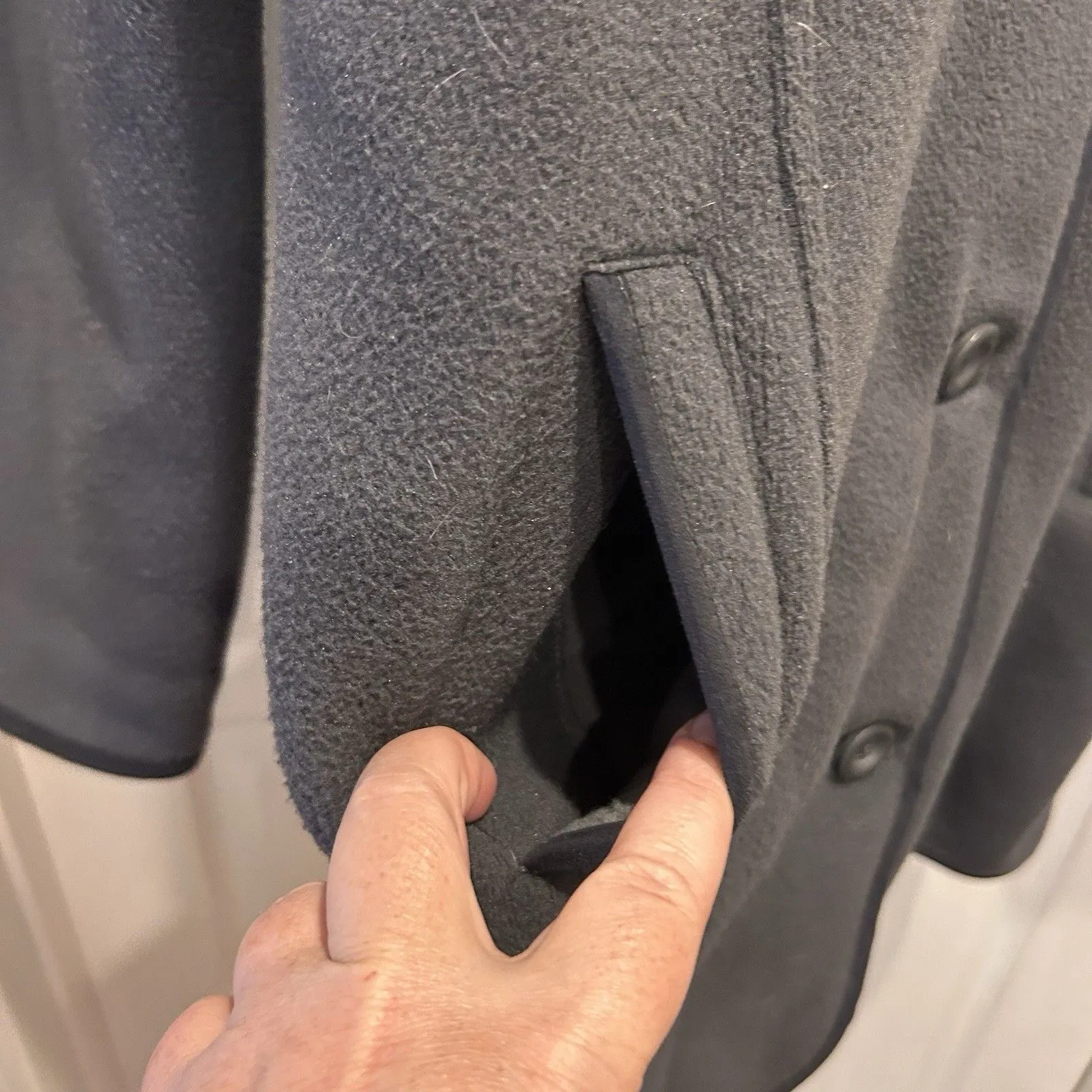 LL Bean‎ Fleece Hooded Mid Length Button Down Jacket Womens Size Large Gray - Image 2