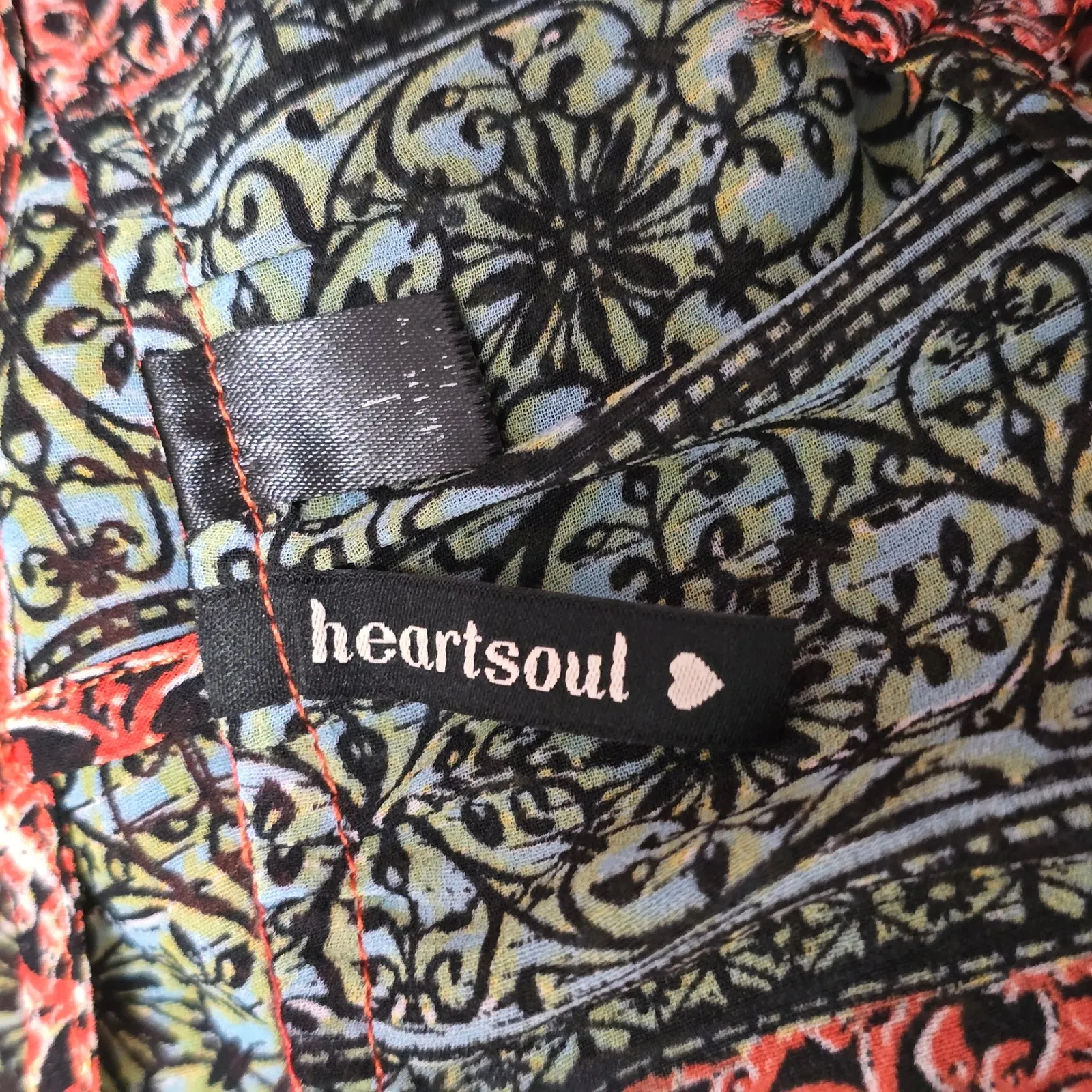 HeartSoul Cold Shoulder Cage Neckline Coral Patterned Blouse Size Large Orange - Image 5